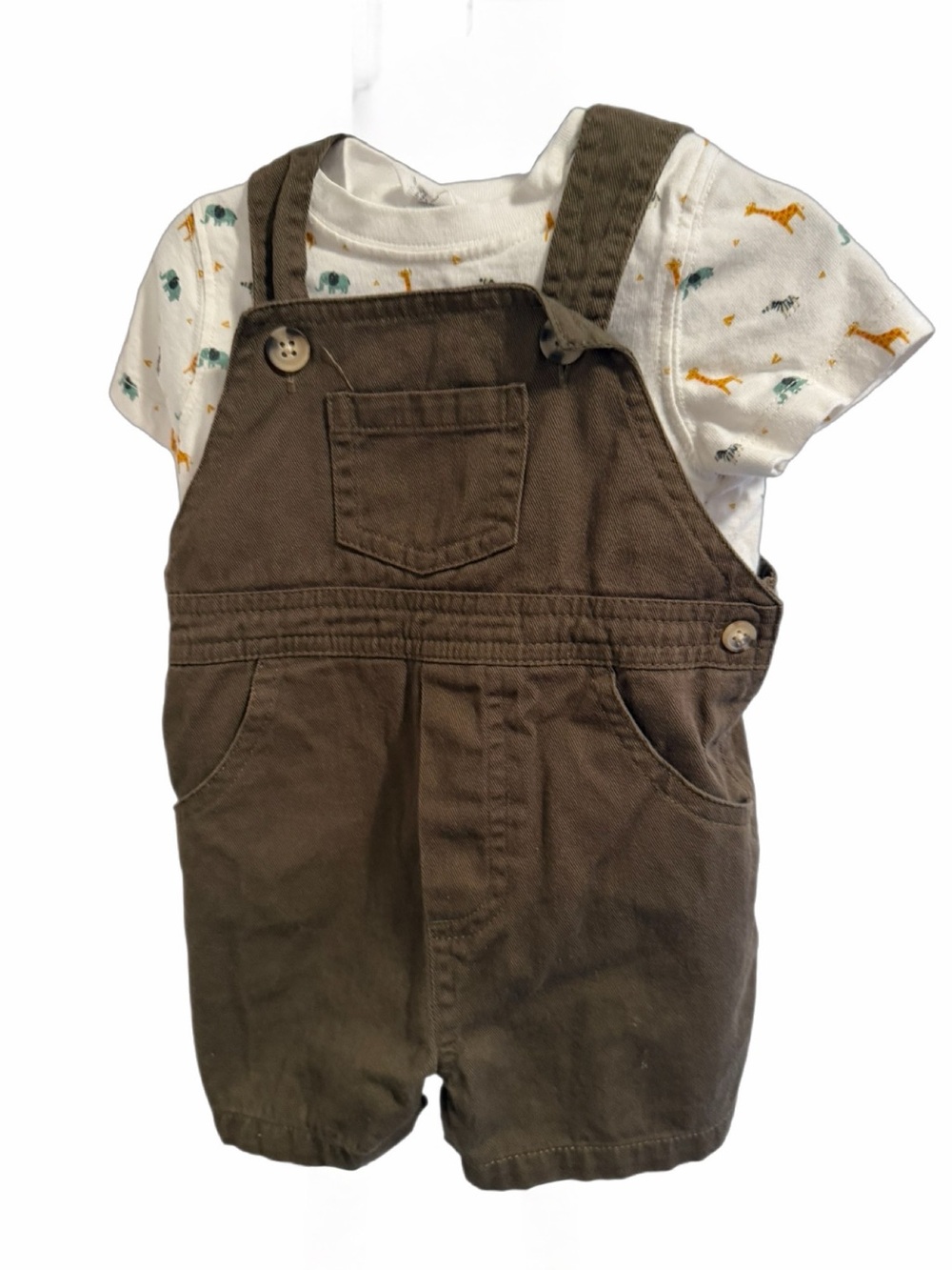 Starting Out 9M Overalls and shirt outfit NWOT army green cotton baby 2pc summer